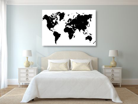 WANDBILD WELTKARTE IN SCHWARZ-WEISS - WELTKARTEN ALS BILDER - BILDER