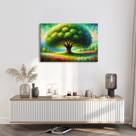 OBRAZ BAREVNÝ STROM ŽIVOTA NA LOUCE - OBRAZY STROMY ŽIVOTA - OBRAZY