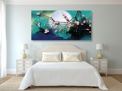 QUADRO SU TELA – RAMI DELL'ALBERO SOTTO LA LUNA PIENA - QUADRI DI NATURA E PAESAGGIO - STAMPE E QUADRI