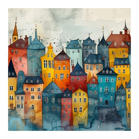SLIKA BAJKOVITI GRADSKI KRAJOLIK - ŠARENE KUĆE - SLIKE