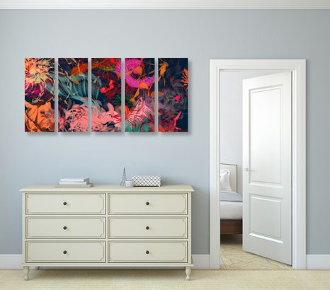5-DÍLNÝ OBRAZ KVĚTINY V ABSTRAKTNÍM POJÍMÁNÍ - ABSTRAKTNÍ OBRAZY - OBRAZY
