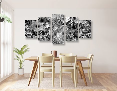 5 RÉSZES KÉP VIRÁGOK FEKETE FEHÉRBEN - FEKETE-FEHÉR KÉPEK - KÉPEK
