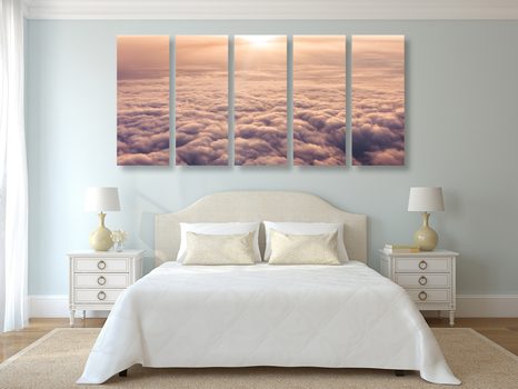 5-DELNA SLIKA SONČNI ZAHOD ZA OKNOM LETALA - SLIKE NARAVE IN POKRAJINE - SLIKE