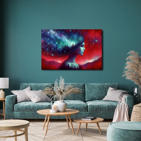 WANDBILD FRAU MIT STERNENLANDSCHAFT - WANDBILDER FRAUEN - BILDER