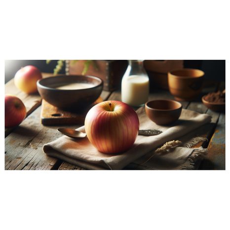 WANDBILD RUSTIKALES STILLLEBEN MIT APFEL - BILDER VON ESSEN UND GETRÄNKEN - BILDER