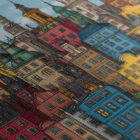 WANDBILD BUNTE STADTPANORAMA - BUNTE HÄUSER - BILDER