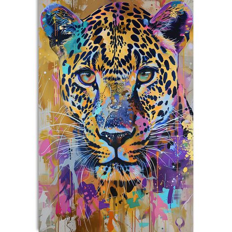 QUADRO SU TELA – LEOPARDO CON IMITAZIONE DI PITTURA - QUADRI DI LEONE E TIGRE - STAMPE E QUADRI