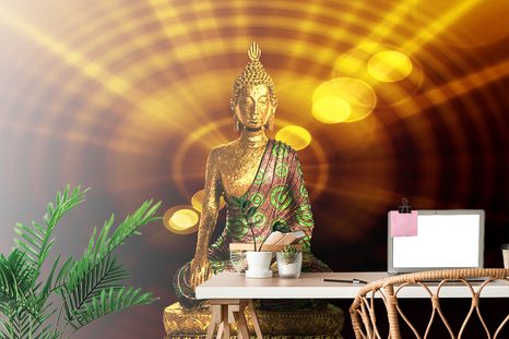 TAPETE BUDDHA-STATUE MIT ABSTRAKTEM HINTERGRUND - TAPETEN MIT FENG SHUI-MOTIVEN - TAPETEN