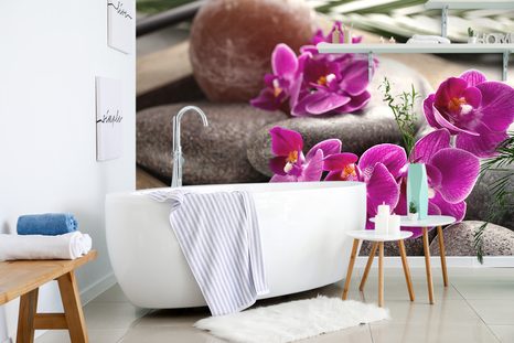 CARTA DA PARATI – SPLENDIDA ORCHIDEA E PIETRE ZEN - CARTA DA PARATI FENG SHUI - CARTA DA PARATI