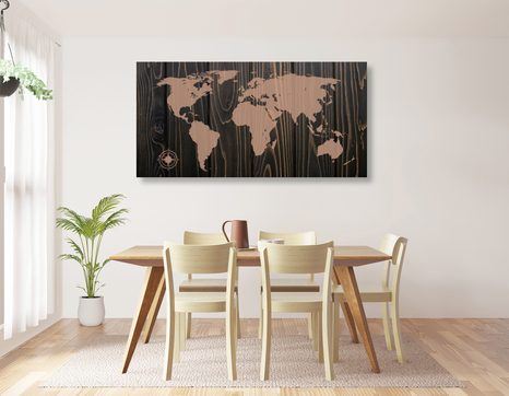 QUADRO IN SUGHERO – MAPPA CON BUSSOLA SU LEGNO - QUADRI SU SUGHERO - STAMPE E QUADRI