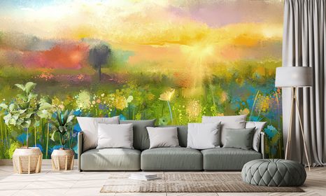 CARTA DA PARATI AUTOADESIVA – PITTURA A OLIO DI FIORI DI CAMPO - CARTA DA PARATI AUTOADESIVE - CARTA DA PARATI