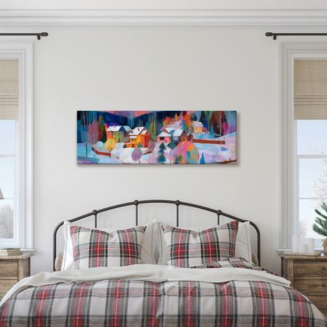 OBRAZ VÁNOČNÍ KRAJINA S CHALUPAMI - BAREVNÉ DOMY - OBRAZY