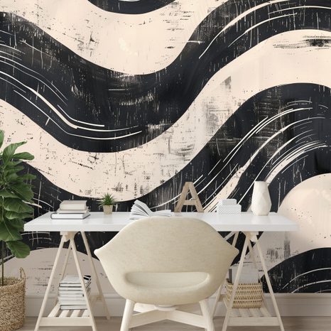 FOTOTAPET AUTOADEZIV VALURI ABSTRACTE ALB-NEGRU - TAPET ABSTRACT - TAPETURI