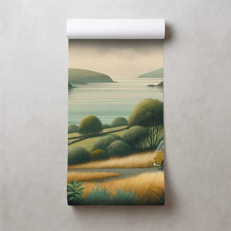 TAPETA RETRO DODÁVKA V MALEBNÉ KRAJINĚ - TAPETY POLE A LOUKY - TAPETY