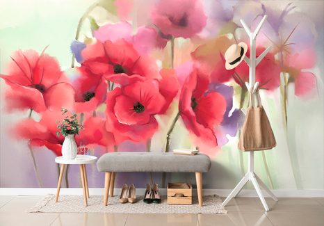 SELBSTKLEBENDE TAPETE SCHÖNE GEMALTE MOHNBLUMEN - SELBSTKLEBENDE TAPETEN - TAPETEN