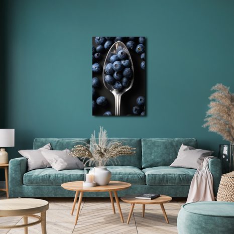 OBRAZ ČERSTVÉ BORŮVKY A LŽÍCE - OBRAZY JÍDLA A NÁPOJE - OBRAZY