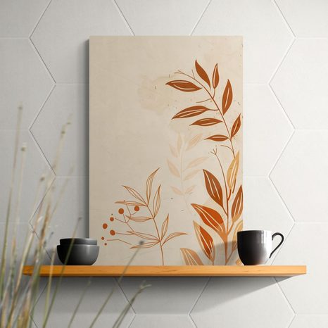 WANDBILD MINIMALISTISCHE BLÄTTER PEACH FUZZ - BILDER BÄUME UND LAUB - BILDER