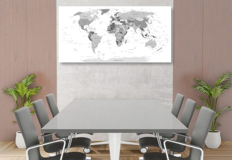 WANDBILD AUF KORK SCHWARZ-WEISSE WELTKARTE MIT LÄNDERNAMEN - WANDBILDER AUF KORK - BILDER