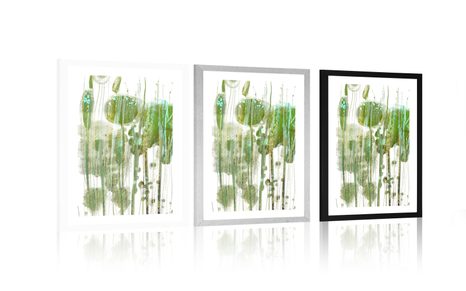 PLAKÁT S PASPARTOU ZELENÁ ABSTRAKCE STROMŮ - MOTIVY Z NAŠÍ DÍLNY - PLAKÁTY