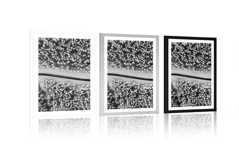 PLAKAT S PASPARTUOM POGLED NA ZIMSKI KRAJOLIK U CRNO-BIJELOM DIZAJNU - CRNO-BIJELE - PLAKATI