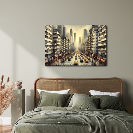 OBRAZ MĚSTSKÁ ULICE PŘI ZÁPADU - OBRAZY MĚSTA - OBRAZY