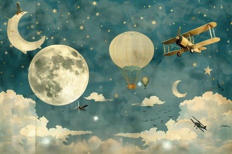 TAPETE TRAUMHAFTER HIMMEL MIT FLUGZEUGEN - 🔥 TOTALAUSVERKAUF