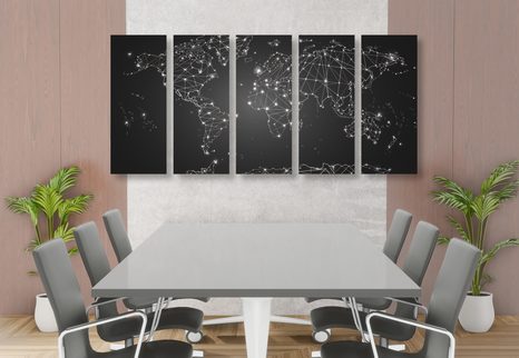 5-DÍLNÝ OBRAZ ČERNOBÍLÁ MAPA SVĚTA - OBRAZY MAPY - OBRAZY