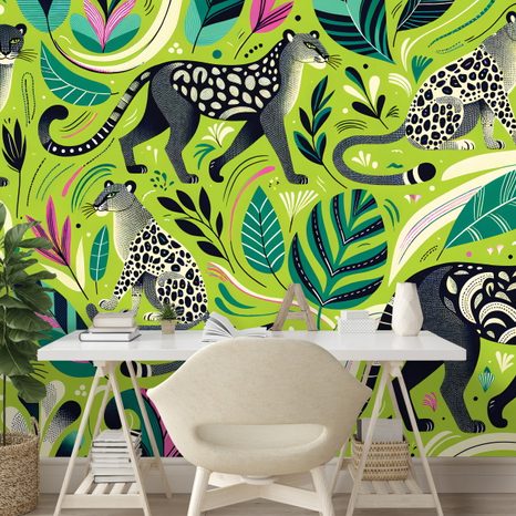 TAPETE LEOPARDEN IM TROPISCHEN DSCHUNGEL - TAPETEN MIT TIERMOTIVEN - TAPETEN