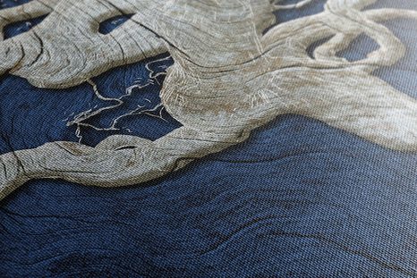 OBRAZ ABSTRAKTNÍ STROM NA DŘEVĚ S MODRÝM KONTRASTEM - OBRAZY STROMY A LISTY - OBRAZY