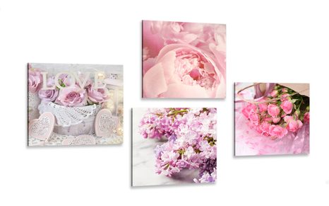 CANVAS PRINT SET DELICATE STILL LIFE OF FLOWERS - SET OF PICTURES - PICTURES