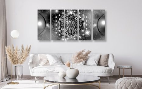 5-RÉSZES KÉP VARÁZSLATOS MANDALA FEKETE FEHÉRBEN - FEKETE-FEHÉR KÉPEK - KÉPEK