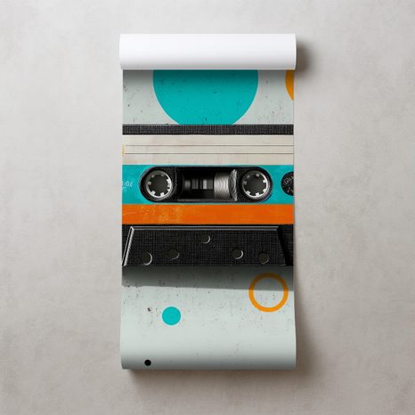 TAPETE RETRO-KASSETTE MIT BUNTEN KREISEN - MUSIK FOTOTAPETEN - TAPETEN