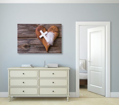 WANDBILD KREUZ AUF HÖLZERNEM HINTERGRUND - BILDER VON ENGELN - BILDER