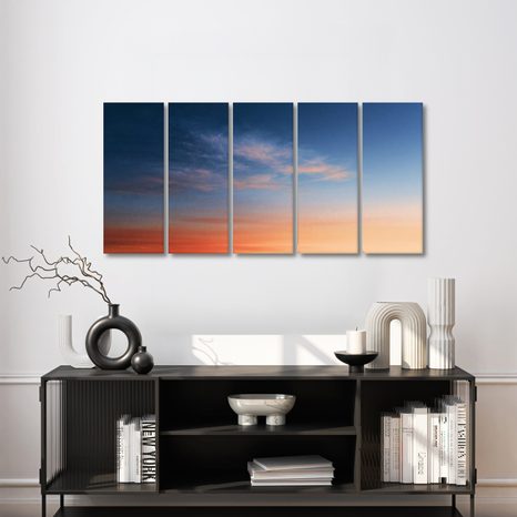 TABLEAU EN 5 PARTIES – CIEL DU SOIR EN COULEURS - TABLEAUX LEVER ET COUCHER DE SOLEIL - TABLEAUX