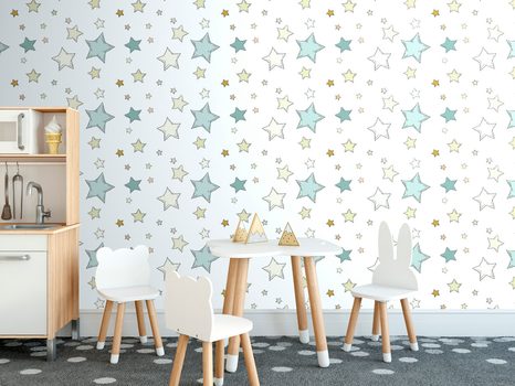 TAPETE WELTRAUMSTERNE MIT WEISSEM HINTERGRUND - KINDERTAPETEN - TAPETEN