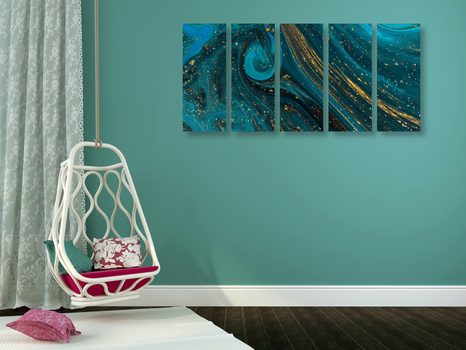 5-DÍLNÝ OBRAZ SMARAGDOVÁ ABSTRAKCE - ABSTRAKTNÍ OBRAZY - OBRAZY