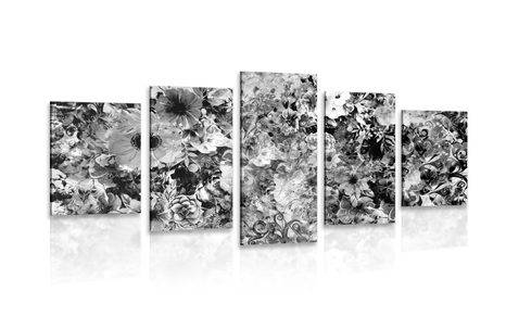 5-PIECE CANVAS PRINT FLOWERS IN BLACK AND WHITE - BLACK AND WHITE PICTURES - PICTURES