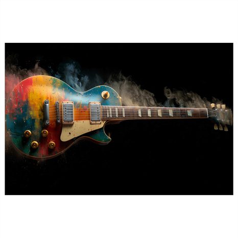 WANDBILD GITARRE IM BUNTEN RAUCH - MUSIKBILDER - BILDER