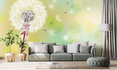 CARTA DA PARATI – SOFFIONE GIALLO SU SFONDO ASTRATTO - CARTA DA PARATI TARASSACO - CARTA DA PARATI