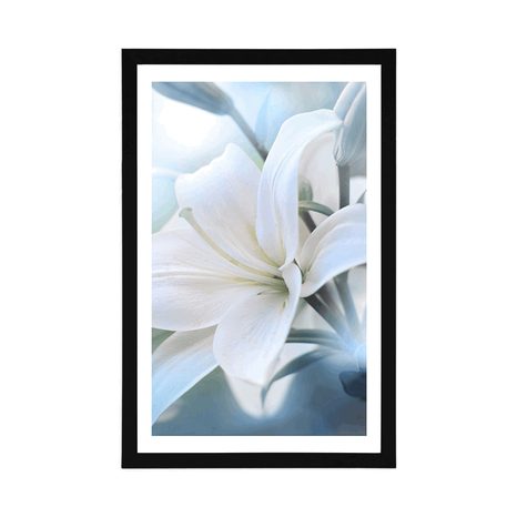 AFFICHE AVEC PASSE-PARTOUT – FLEUR BLANCHE DE LYS SUR FOND ABSTRAIT - FLEURS - AFFICHES