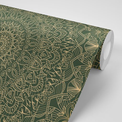 TAPETA DETAILNÍ OZDOBNÁ MANDALA V ZELENÉ BARVĚ - TAPETY FENG SHUI - TAPETY