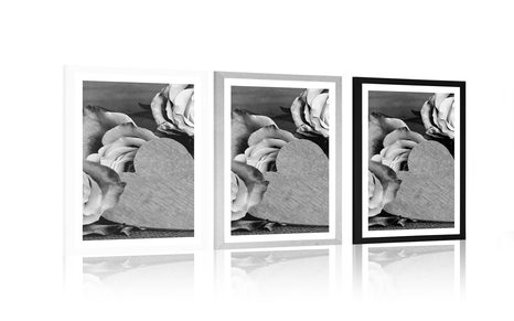 POSTER WITH MOUNT VALENTINE'S ROSES IN BLACK AND WHITE - BLACK AND WHITE - POSTERS