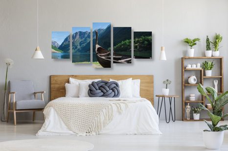 5-DIELNY OBRAZ DREVENÁ VIKINGSKÁ LOĎ - OBRAZY PRÍRODY A KRAJINY - OBRAZY