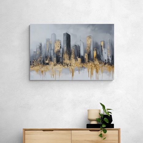 KÉP FELHŐKARCOLÓK PANORÁMÁJA ARANY-SZÜRKÉBEN - VÁROST ÁBRÁZOLÓ KÉPEK - KÉPEK