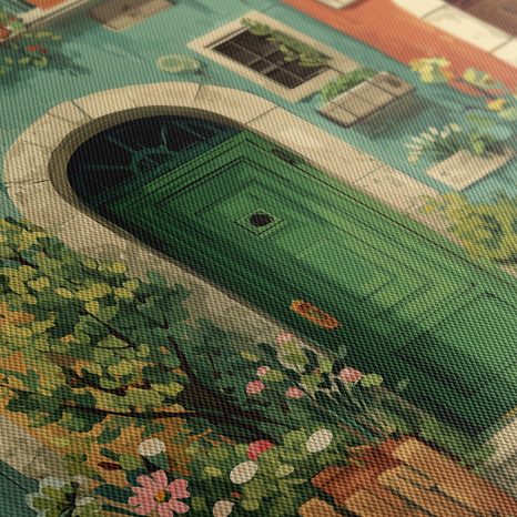 OBRAZ ROMANTICKÉ DVEŘE A KVĚTINY - BAREVNÉ DOMY - OBRAZY