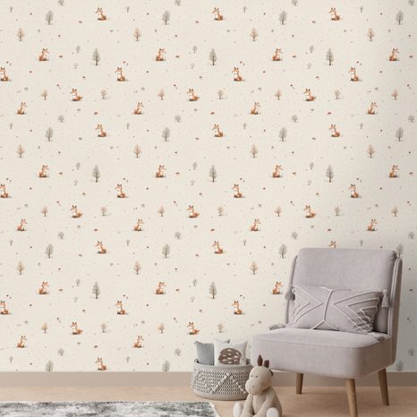 SAMOLEPÍCÍ TAPETA LESNÍ LIŠKY A STROMY - DĚTSKÉ TAPETY - TAPETY