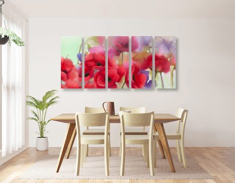 5-DÍLNÝ OBRAZ NÁDHERNÉ KRESLENÉ MÁKY - OBRAZY KVĚTŮ - OBRAZY