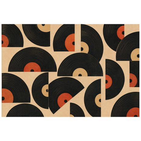 SELBSTKLEBENDE TAPETE RETRO-VINYLPLATTEN AUF BEIGEM HINTERGRUND - MUSIK FOTOTAPETEN - TAPETEN