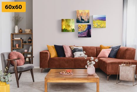 BILDER-SET GESCHICHTE DES HIRSCHES ALS ÖLGEMÄLDE-IMITATION - BILDERSETS - BILDER