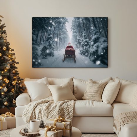 WANDBILD SANTAS WEIHNACHTSREISE DURCH DEN WALD - WEIHNACHTS- UND WINTERBILDER - BILDER